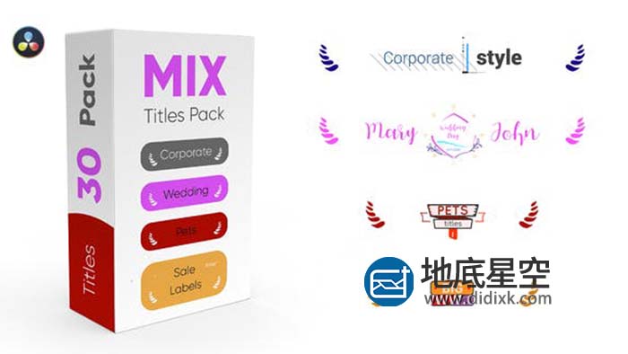 达芬奇模板-婚礼商务宠物文字标题字幕动画 Mix Titles Pack