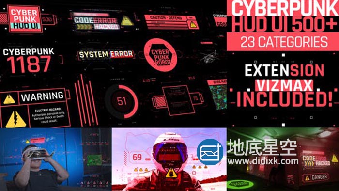 AE脚本-500个HUD科技感赛博朋克用户UI界面科幻屏幕元素动画预设 Cyberpunk HUD UI 500+