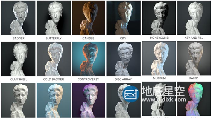 C4D预设-31个C4D阿诺德雕塑产品布光预设 C4D Arnold Lighting Studios 