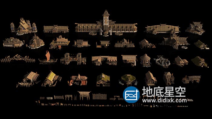 C4D模型-神话宫殿瓦尔哈拉殿堂建筑3D模型合集