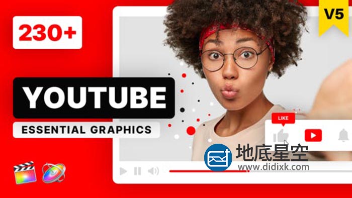 FCPX插件-Youtube网络视频图形包装字幕转场动画 Motion 模板 Youtube Essential Library