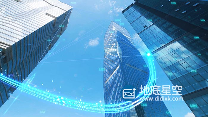 视频素材-特效合成光线粒子划过科技感建筑