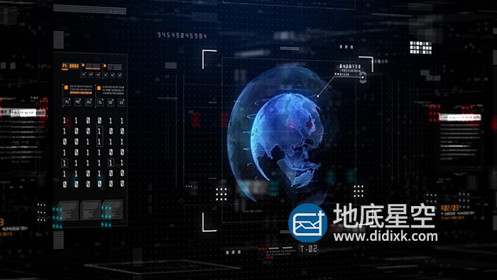 视频素材-4K网络技术安全网络数据连接数字HUD未来全球背景