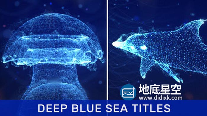 AE模板-抽象蓝色海洋点线粒子三维海豚动物图形文字标题动画 Deep Blue Sea Titles