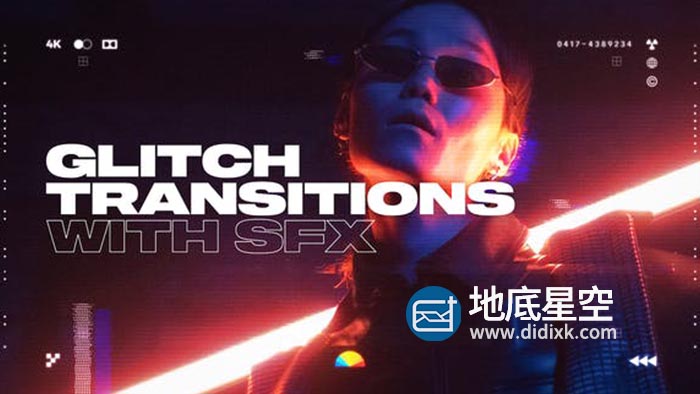 AE模板-科技感信号损坏数字失真视频无缝转场过度 Glitch Transitions