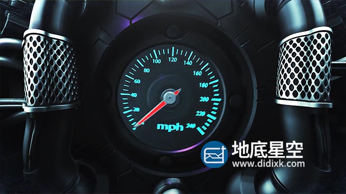 AE模板-震撼跑车汽车速度表盘指针转动翻转后揭示出logo标志动画