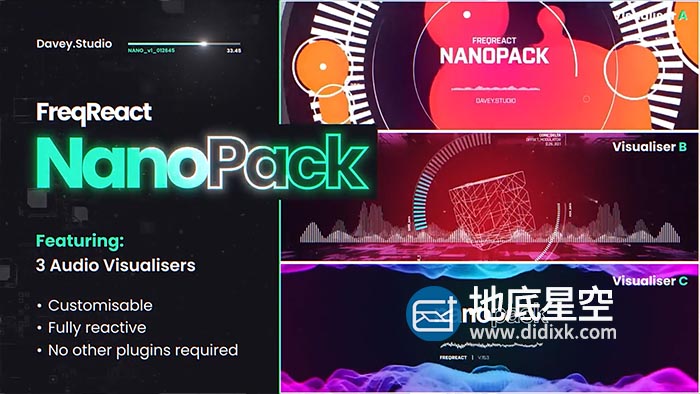 AE模板-动感炫酷的音频可视化视觉特效动画 FreqReact Nano Pack