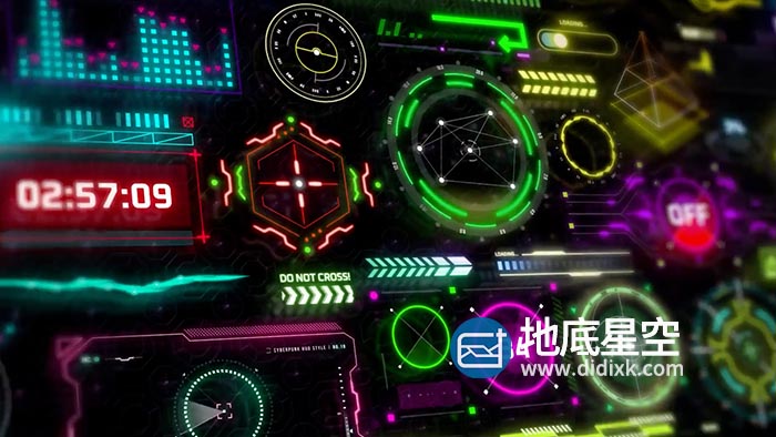 AE脚本-五百多个未来科技感HUD赛博朋克霓虹发光UI信息图表游戏网格元素图形动画