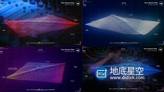 AE模板-网格电子音频波浪音乐波形可视化动画 Wave Music Visualizer