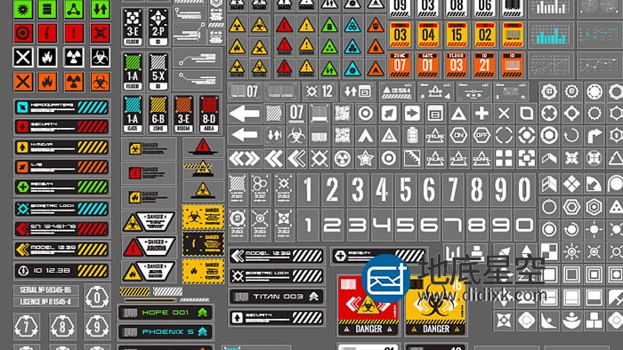 贴图素材-350种标志标识图标科幻元素指示贴纸素材包