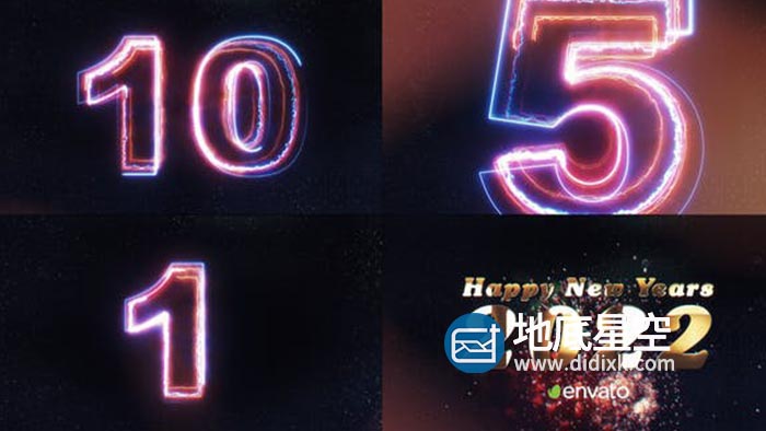 AE模板-10秒圣诞节2022年新年春节倒计时新年快乐开场片头