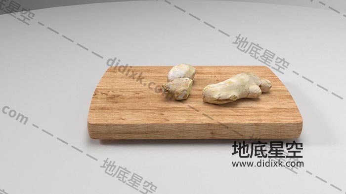 3D模型-放在菜板上的生姜模型