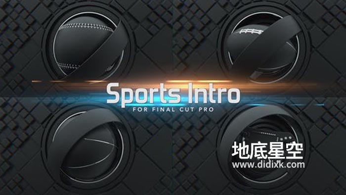 FCPX模板-棒球网球橄榄球游戏手柄黑色logo标志展示片头 Motion模板
