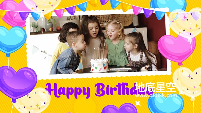 AE模板-卡通气球儿童小孩生日视频照片相册庆祝纪念动画 Happy Birthday