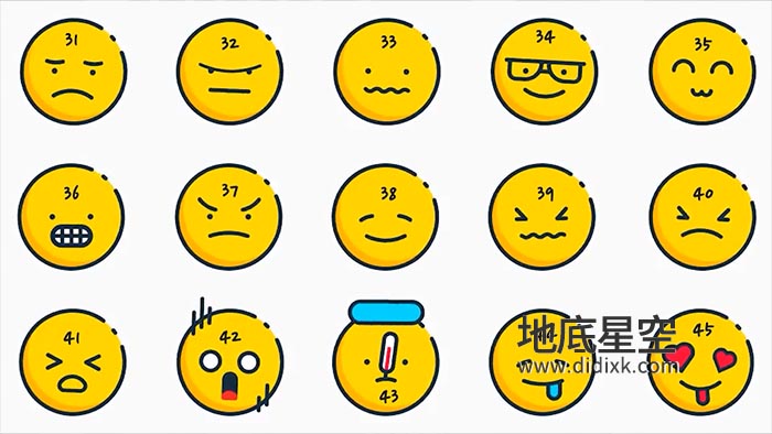 AE模板-49个手绘社交媒体Emoji搞笑快乐微笑悲伤动画表情包 Animated Emojis Pack