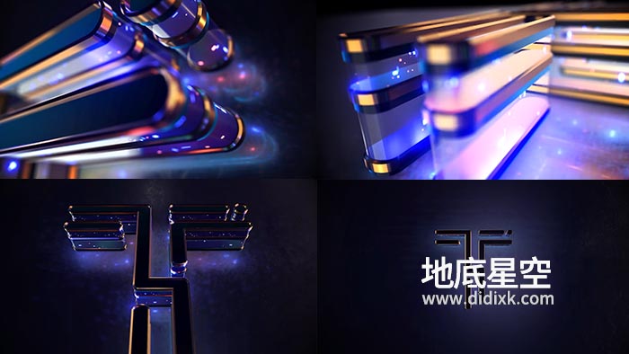 AE模板-E3D霓虹灯玻璃质感标志logo展示动画