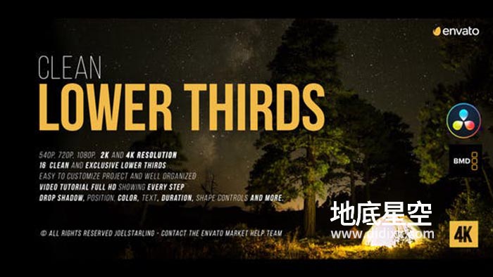 达芬奇预设-金色简洁字幕条角标文字标题排版动画Gold Clean Lower Thirds for DaVinci Resolve