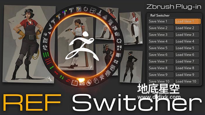 ZBrush插件-摄像机多角度参考定位插件 ArtStation – ZBrush Plugin Ref Switcher