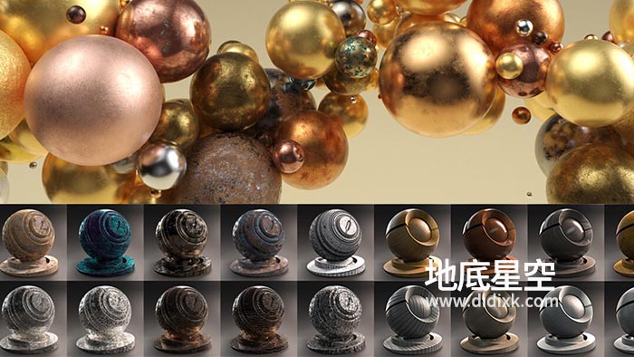 C4D预设-325组C4D Arnold阿诺德渲染器钢铁塑料木纹玻璃布料石头材质预设