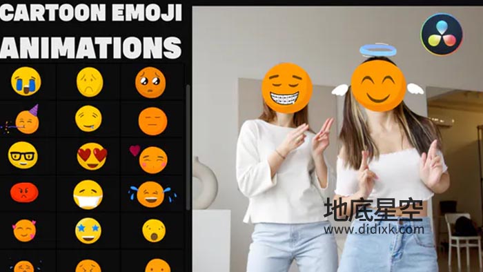 达芬奇模板-有趣可爱的卡通创意表情符号贴纸动画 Cartoon Emoji Animations