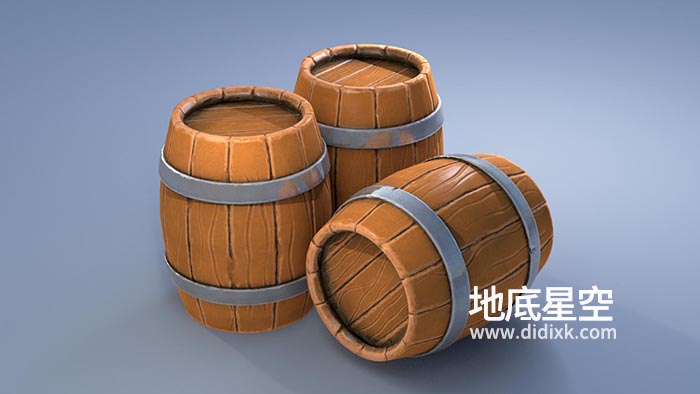 3D模型-卡通木桶酒桶C4D模型