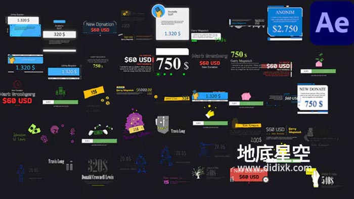 AE/PR模板-100种科技风社交字幕条标题图形动画