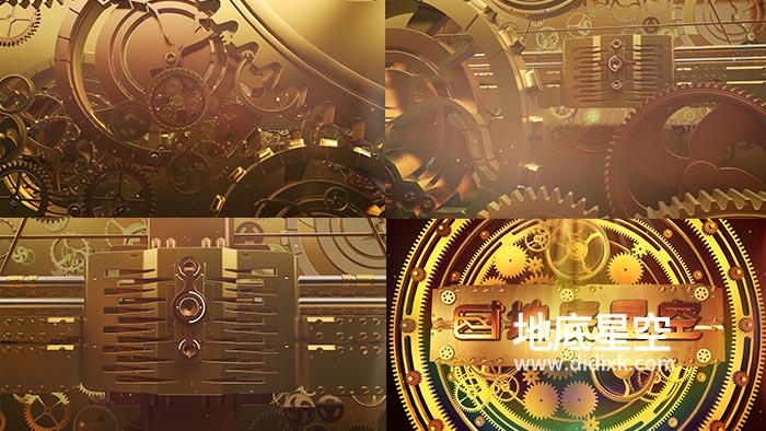 AE模板-大气震撼的三维金色的机械齿轮电影LOGO标志片头动画