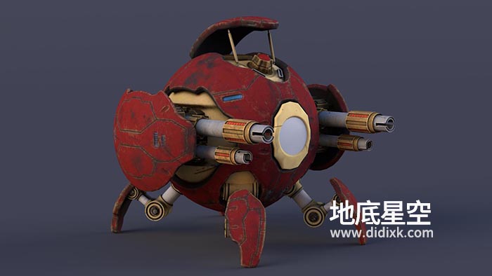 3D模型-球形机甲攻击形武器科幻小球机械C4D模型