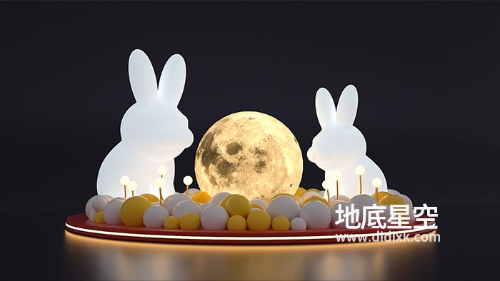 C4D模型-中秋月亮玉兔发光模型