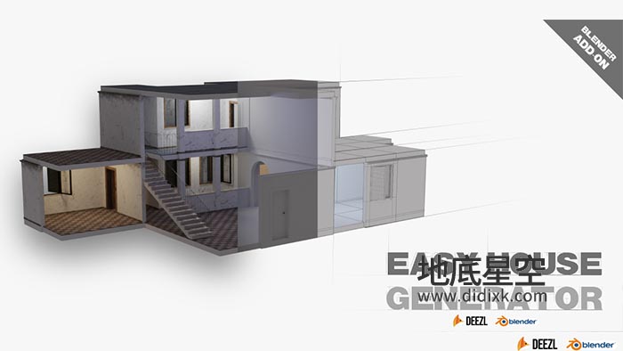 Blender插件-室内设计三维房屋搭建生成器 Easy House Generator