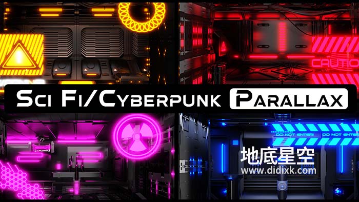 Blender插件-赛博朋克科幻室内环境场景模型预设 Sci Fi – Cyberpunk Parallax Rooms