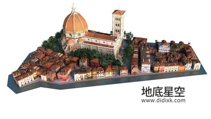 3D模型-欧洲风格钟楼城堡教堂建筑沿海房子