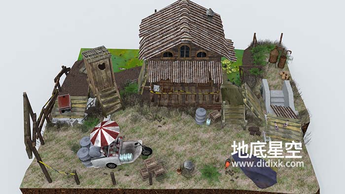 3D模型-低面卡通庄园小木屋C4D模型