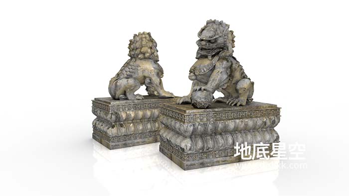 3D模型-古代雕刻石狮C4D模型