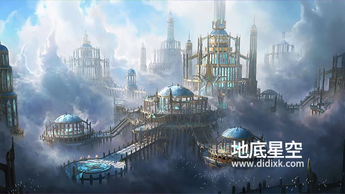 3D模型-神话的精灵天使之城奇幻的乌托邦城堡极乐世界城堡模型