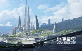 3D模型-未来绿洲科幻楼房建筑城市广场