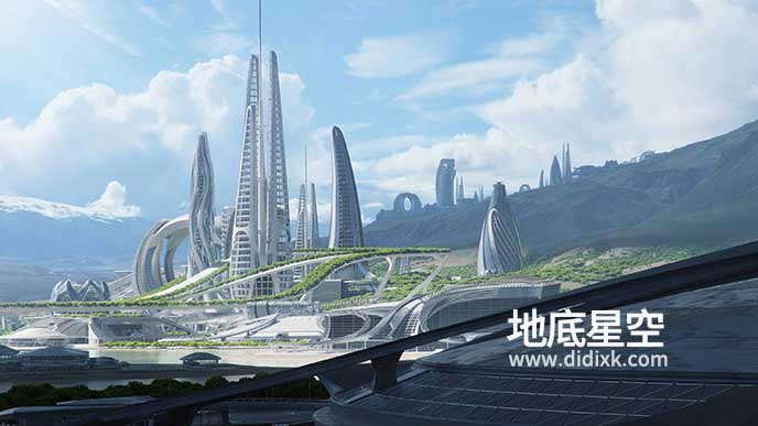 3D模型-未来绿洲科幻楼房建筑城市广场