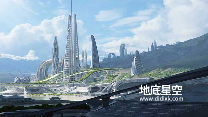 3D模型-未来绿洲科幻楼房建筑城市广场