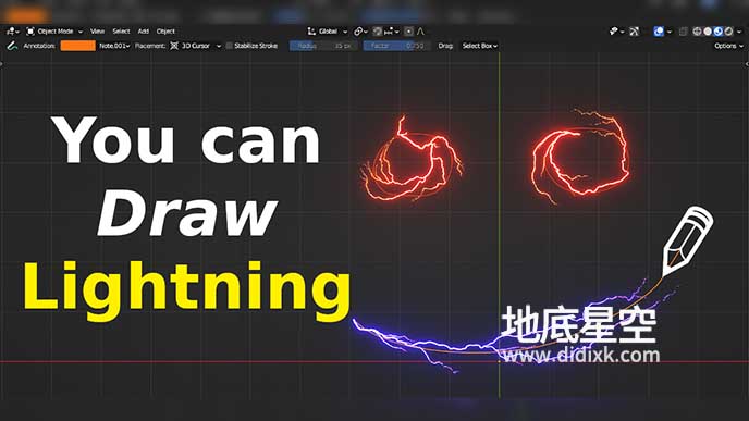 Blender插件-自定义路径电流闪电生成器资产预设 Draw Lightning Generators V1.6