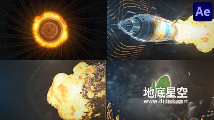 AE模板-震撼的战争主题导弹发射爆炸logo标志开场特效