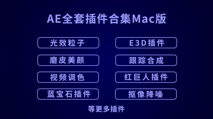 AE插件合集-Mac苹果版AE全套插件一键安装包合集包红巨人调色抠像光效粒子E3D等等插件
