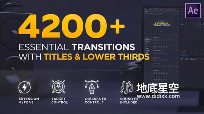 AE脚本-4200组信号损坏摄像机扭曲笔刷水墨文字标题字幕视频场转预设