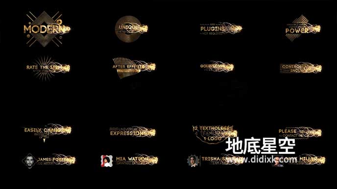 AE模板-金色粒子文字标题显示动画