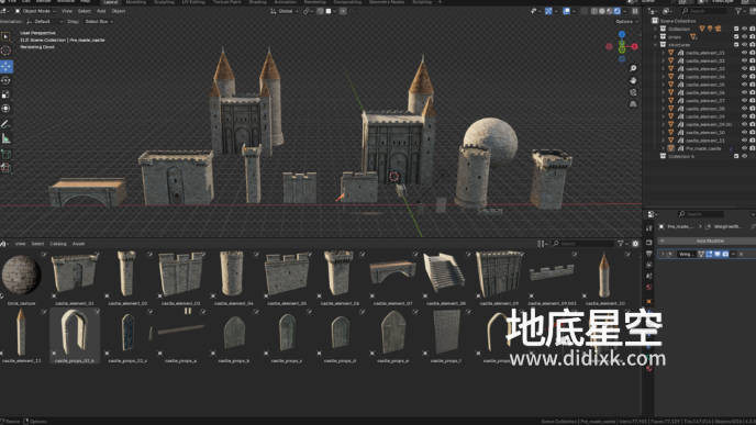 Blender预设-中世纪城堡Blender 3D模型资产 Medieval Castle Asset Pack
