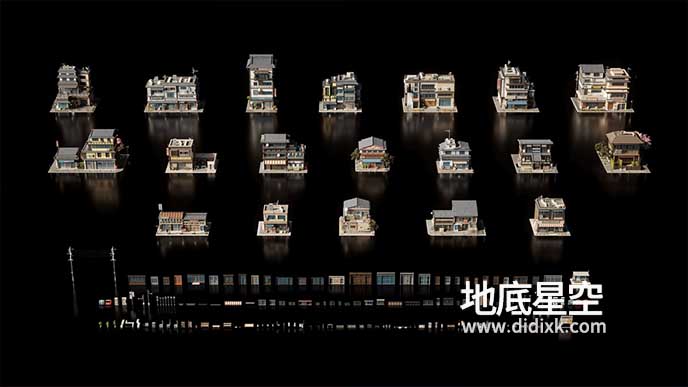 3D模型-日本日式建筑楼房模型资产 Japanese Neighborhood