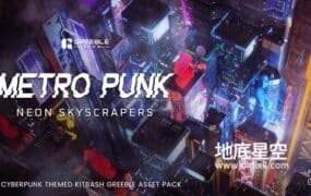 3D模型-赛博朋克未来科幻霓虹摩天楼3D建筑模型资产包