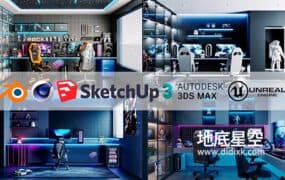 3D模型-电竞房桌椅电脑场景模型