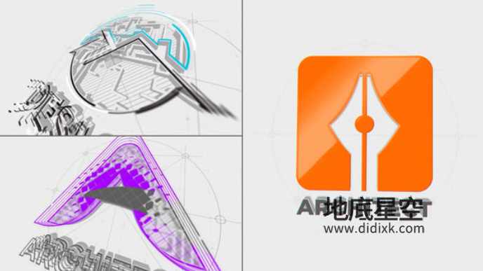 AE模板-草图绘制填充显现的建筑师logo标志演绎