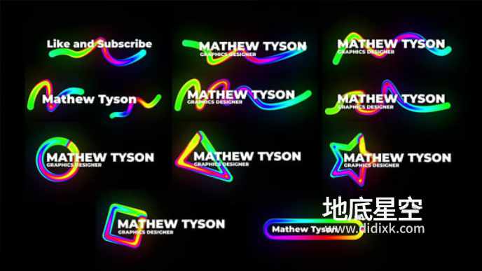 AE模板-11个霓虹灯发光线条图形装饰的标题字幕文字