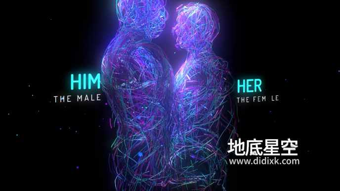 AE模板-炫彩的霓虹光线形成的男性和女性人体模型动画